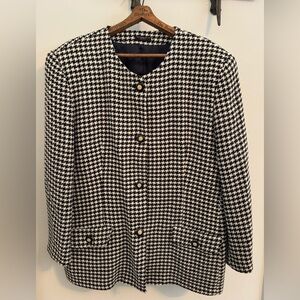 Vintage Lady Jefferson Houndstooth Tweed Blazer 80s 90s Chanel Style Large